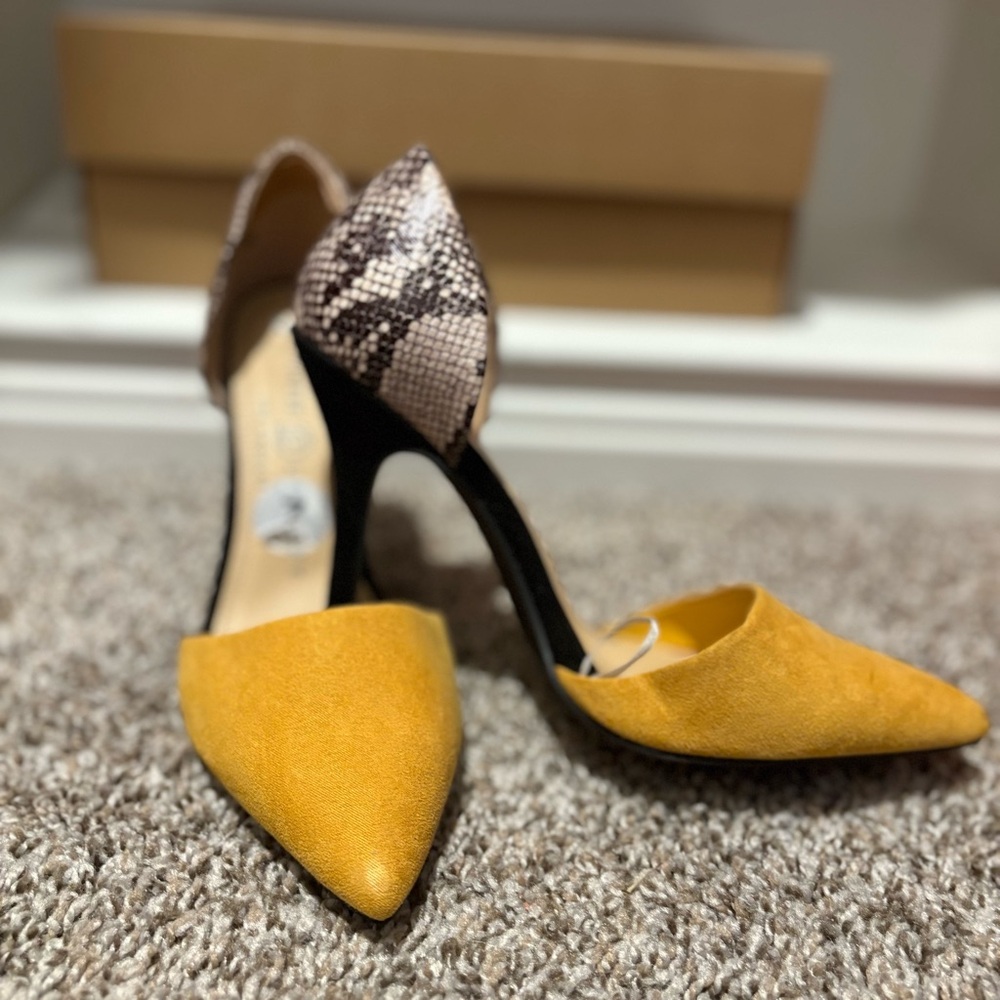 Yellow and Snake Print Women's Heels